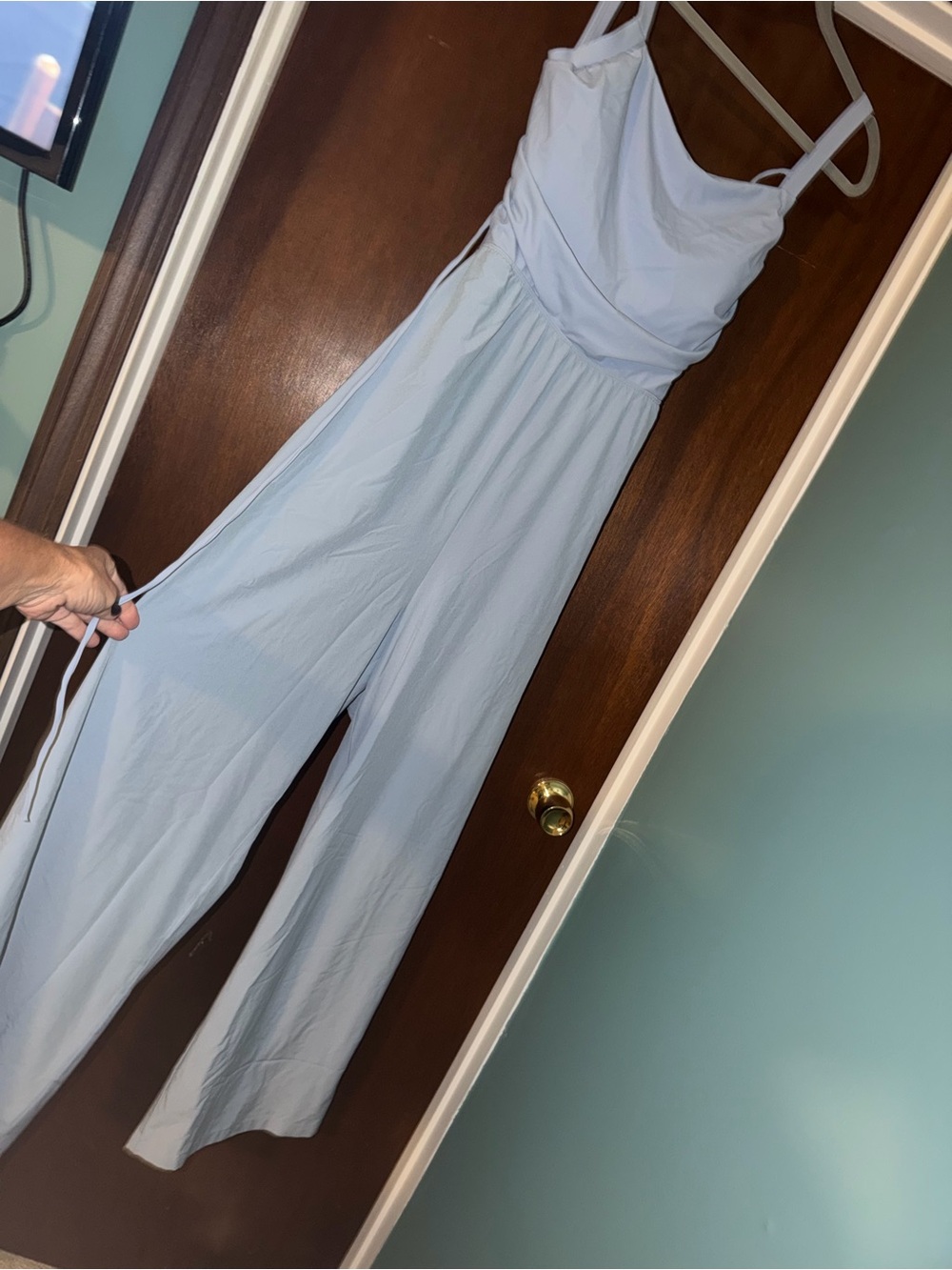 NEW NWT XL HALARA Light Blue Wide-Leg Backless Spaghetti Strap Jumpsuit